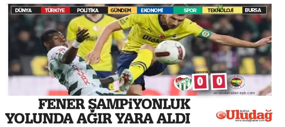 FENERBAHÇE ŞAMPİYONLUK YOLUNDA AĞIR YARALI! Konyaspor - Fenerbahçe maçı sonucu: 0-0